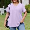 Women's Tunics - Women's Plus Size V Neck Short Sleeve Loose Fit Pleated Front Casual Tunic Top Basic Blouse for Daily Wear