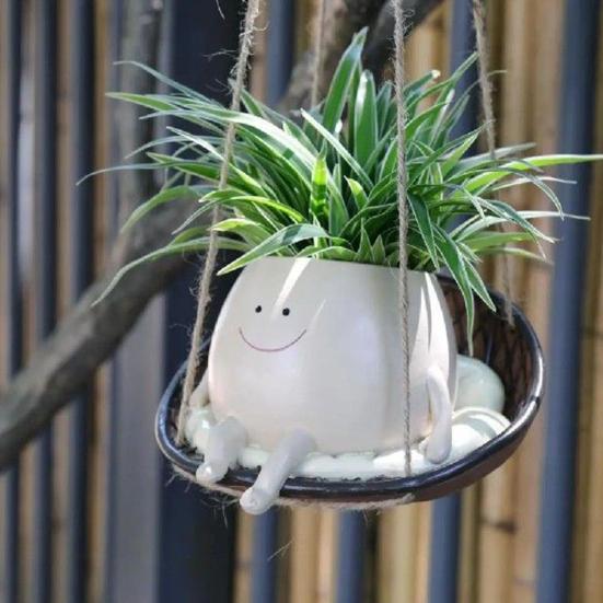Hängender Blumentopf für Schaukelstühle, bezauberndes Aussehen, UV-beständig, dekorativer Blumentopf mit lächelndem Gesicht für drinnen und draußen