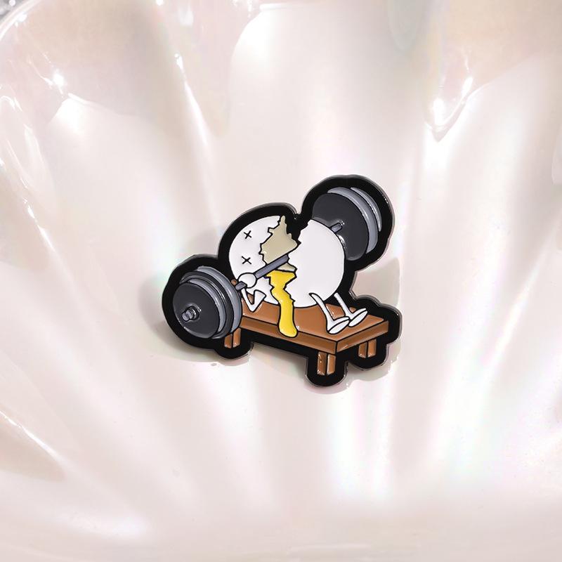 Children's Cute Eggshell Weightlifter Brooch - Fun Metal Lapel Pin Accessory