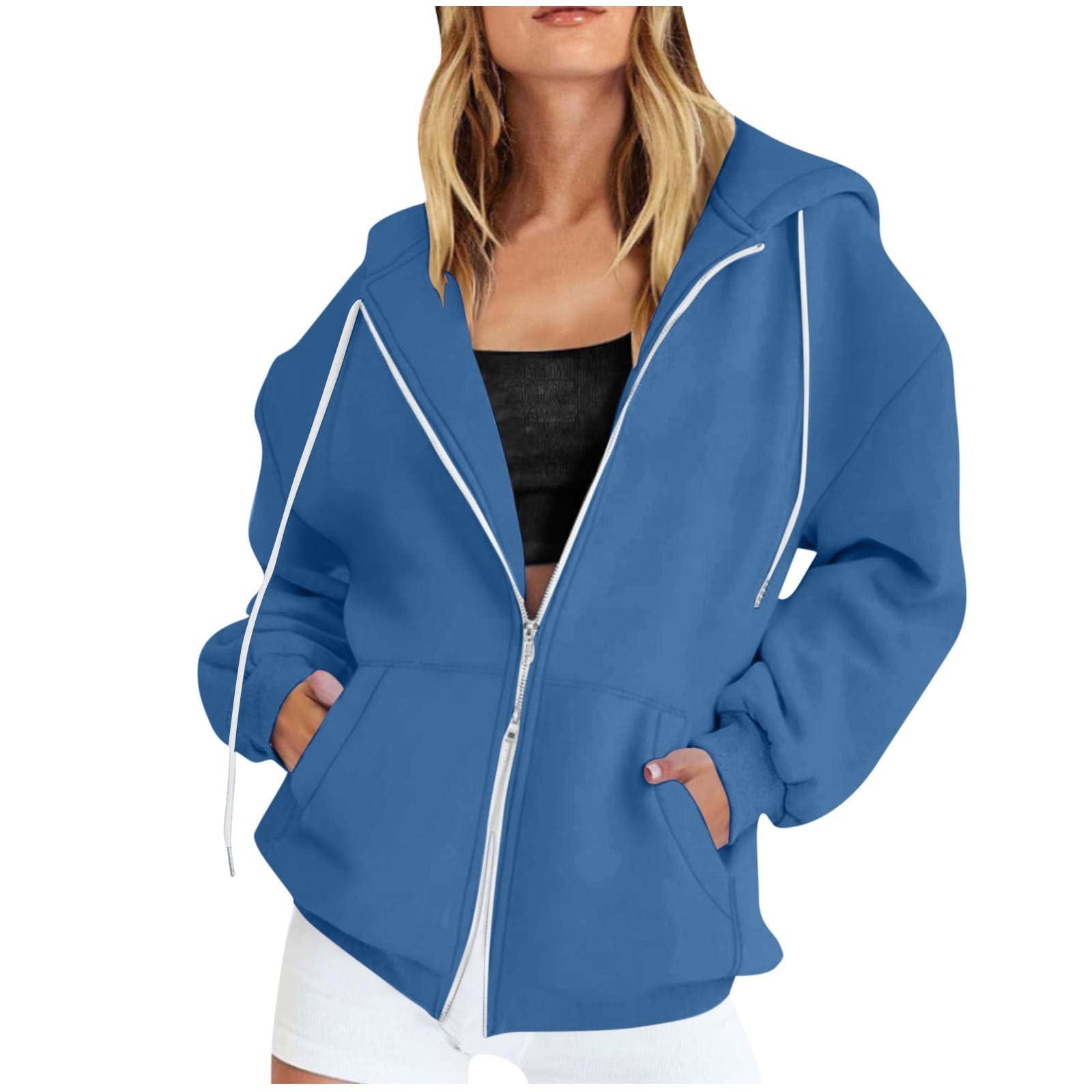 

Women s Casual Sweatshirt Top Zipper Hoodie Jacket L синий
