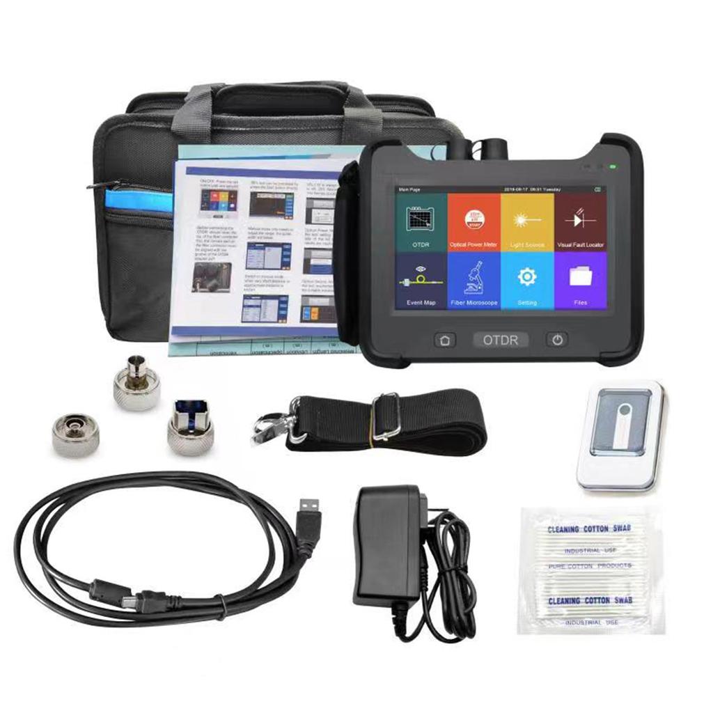 OTDR Fiber Optic Tester 1625nm 100m to 260km 33db 7in Screen 5 in 1 OTDR Tester with SC ST LC Adapter Black