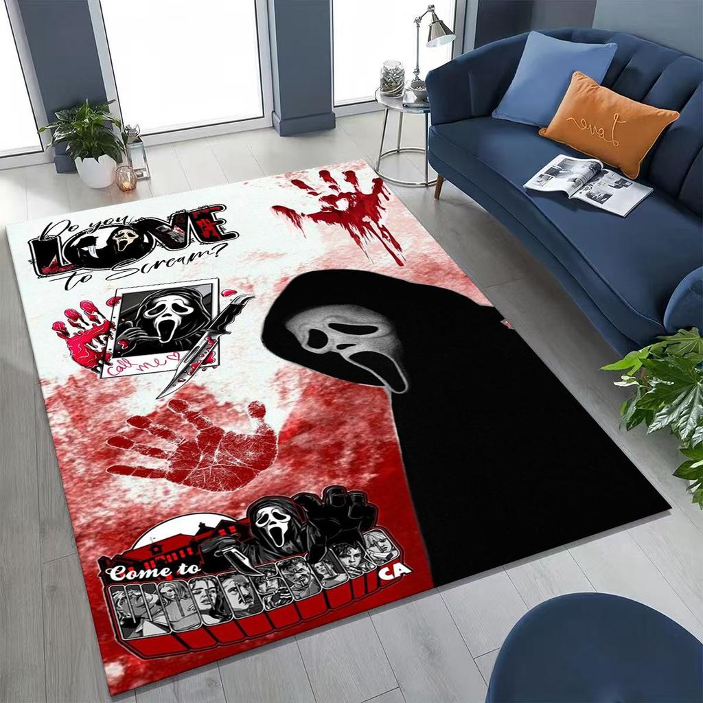 Horror Characters S-Scream Ghost Face Rug for Bedroom Living Room Sofa Home Doormat Decor, Large Kids Play Non-slip Floor Mat