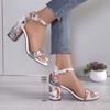 Fashion Women Sandals Summer New Vintage Flower Print Open Toe High Heels Shoes Woman Fashion Casual Buckle Ankle Strap Sandals Women