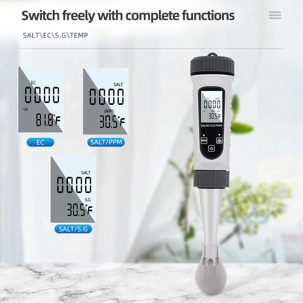 4 In 1 TDS EC S.G TEMP PH Meter Water Monitor Salt Tester Concentration Detector Water Quality Analyzer for Household for Pools