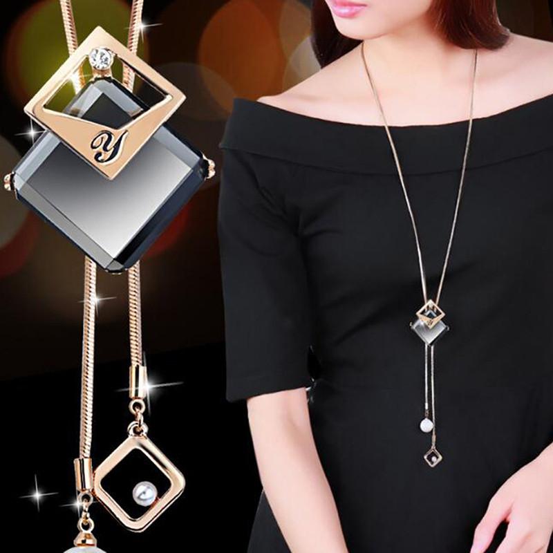 New Arrival Long Necklaces for Women Fashion Gray Crystal Choker Collier Femme Statement Necklaces & Pendants Accessories