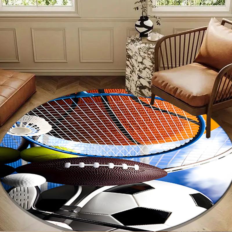 Sports Equipment Collection Round Rug for Livingroom,Bedroom, Palyroom, Chair Rug, Area Rug, Circle Carpet, Large Size Fan Christmas Gift