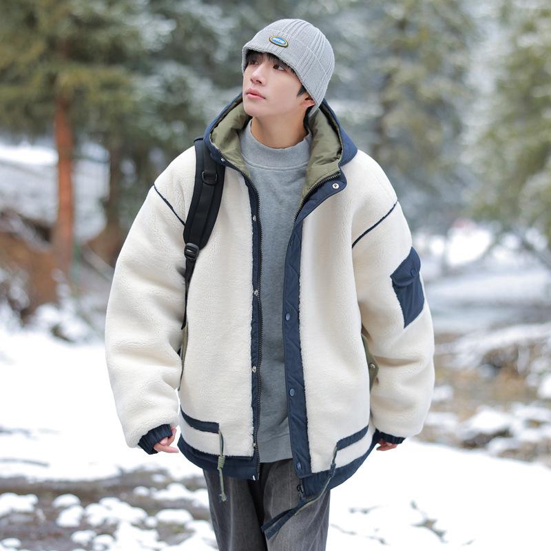 New lambswool men's and women's winter windproof fleece thickened cotton jacket couple style student thickened jacket trendy cotton jacket