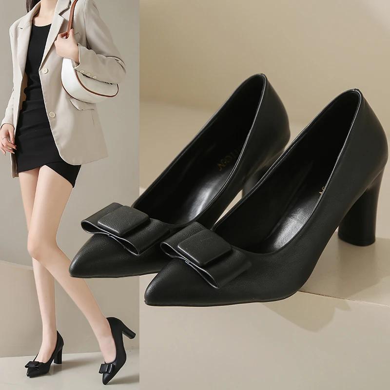 35-45 Large Size Women's Shoes Fashion Single Shoes Women Spring and Autumn French High Heels Professional Work Shoes