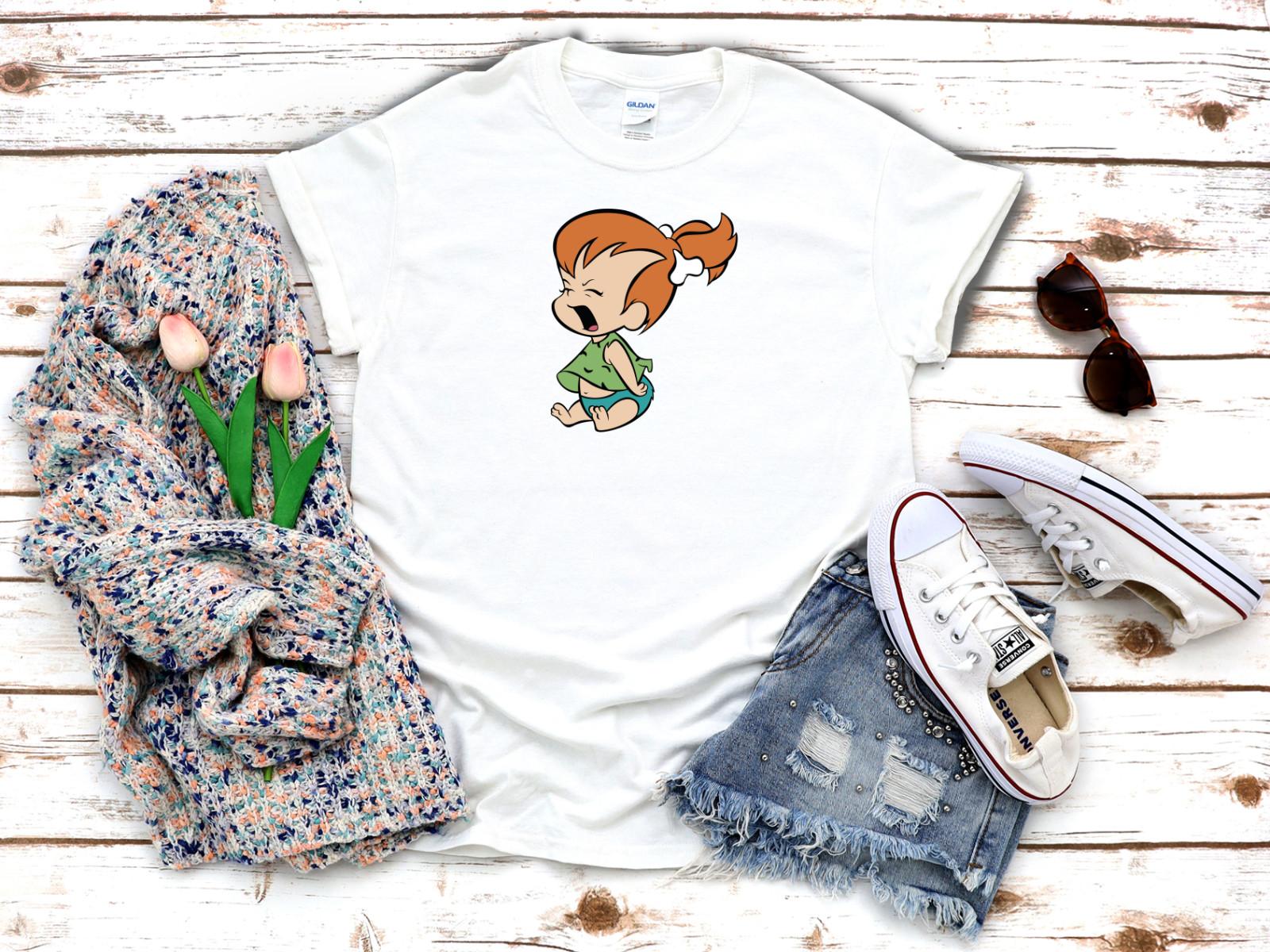 The Flintstones Family Pebbles and Bam Bam 3 4 Short Sleeve Woman T-shirt XXXXL