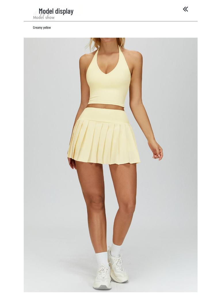 Alosco Plissiertes Yoga-Tanktop & Rock Set - Doppellagig Tennis/Golf/Laufen Fitness Zweiteiler