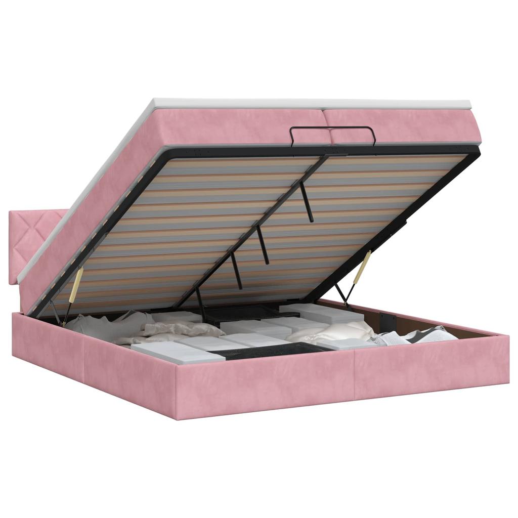 Ottoman Bed with Mattress and Headboard Pink 200 X 200 Cm Velvet