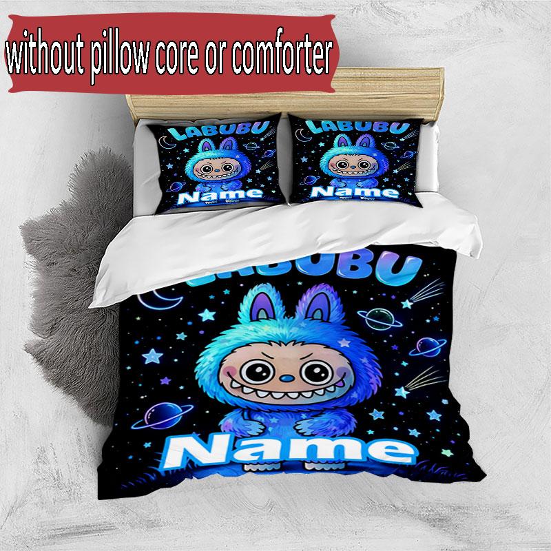 3pcs Duvet Cover Set (1*Duvet Cover + 2*Pillowcase, Without Core), Custom Name Labubu Pattern Bedding Set, Home Bedroom Decor Gift