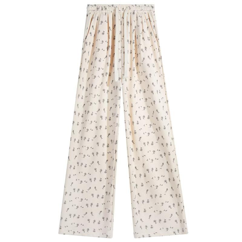 Women's Korean Floral Print High-Waist Loose Drape Pants: Summer Slimming Wide-Leg Trousers