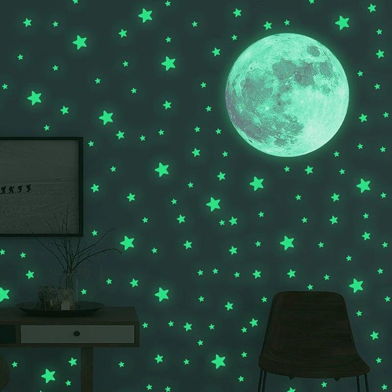 

103 шт. Светящиеся наклейки на стену в виде луны и звезд, светящиеся в темноте, наклейки на стену, декор для спальни, потолка, дома, наклейки для детской комнаты