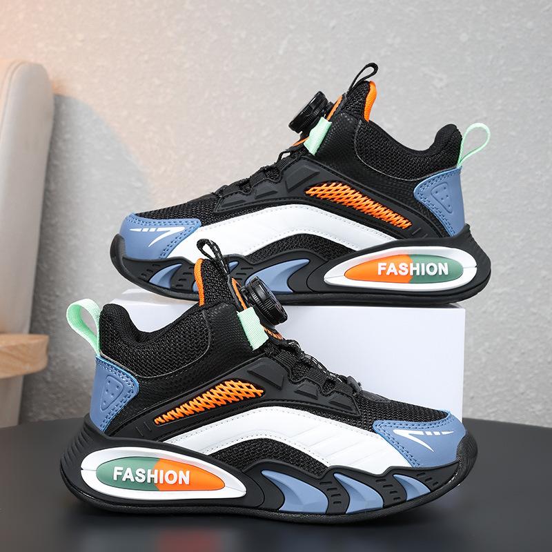 Boys' shoes spring and autumn double mesh breathable sports shoes leather surface waterproof medium and older children's girls fashion casual shoes r