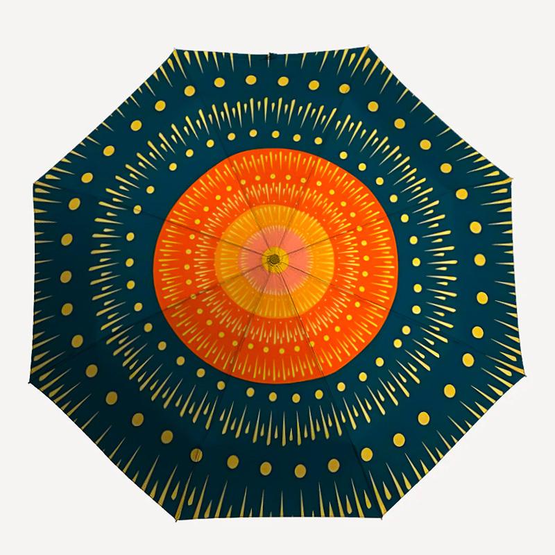 

1pc Mandala Sunburst Automatic Open/close Folding Compact Umbrella, 8-Rib Sturdy Canopy, Lightweight Portable, Everyday Use, Gift, Outdoor Umbrella, T
