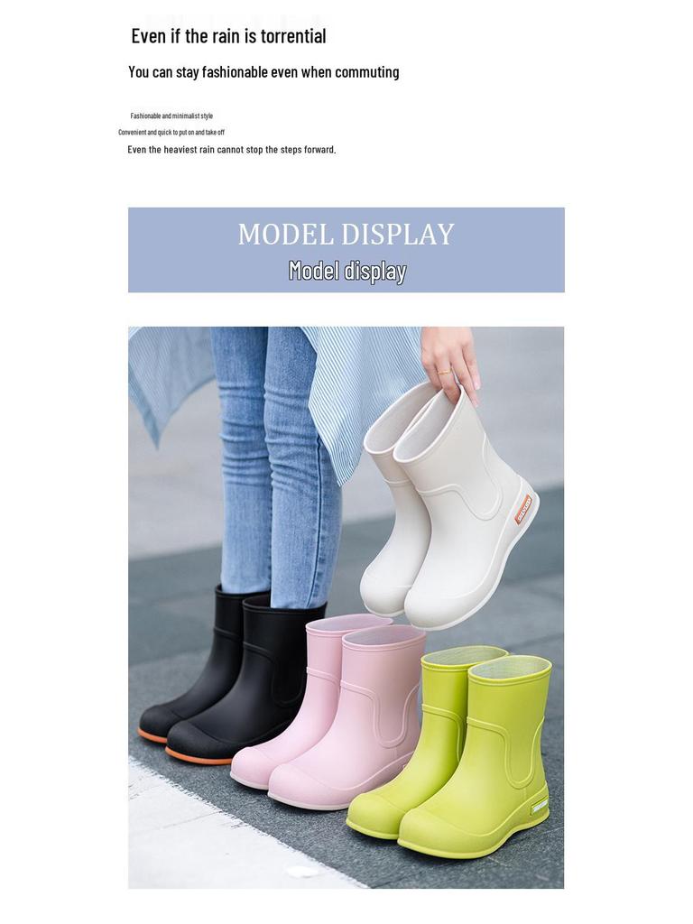 Women's Mid-Calf Waterproof Rain Boots with Fleece Lining - Fashionable, Non-Slip Outdoor Wear for Autumn and Winter