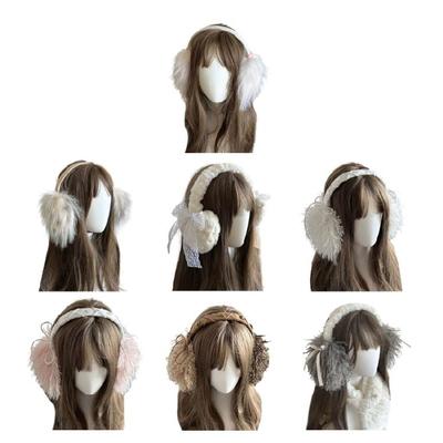 Lovely Bowtie Earmuffs Warm Long Plush Ear Warmers Adult Student Girl Ear Covers