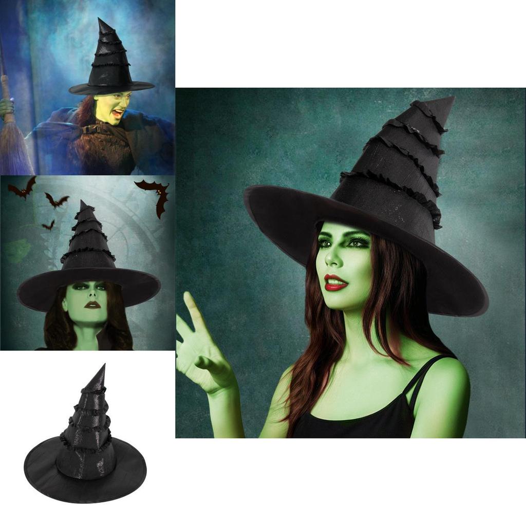 Witch Costume Hat With Ruffled Lace For Halloween Cosplay And Parties