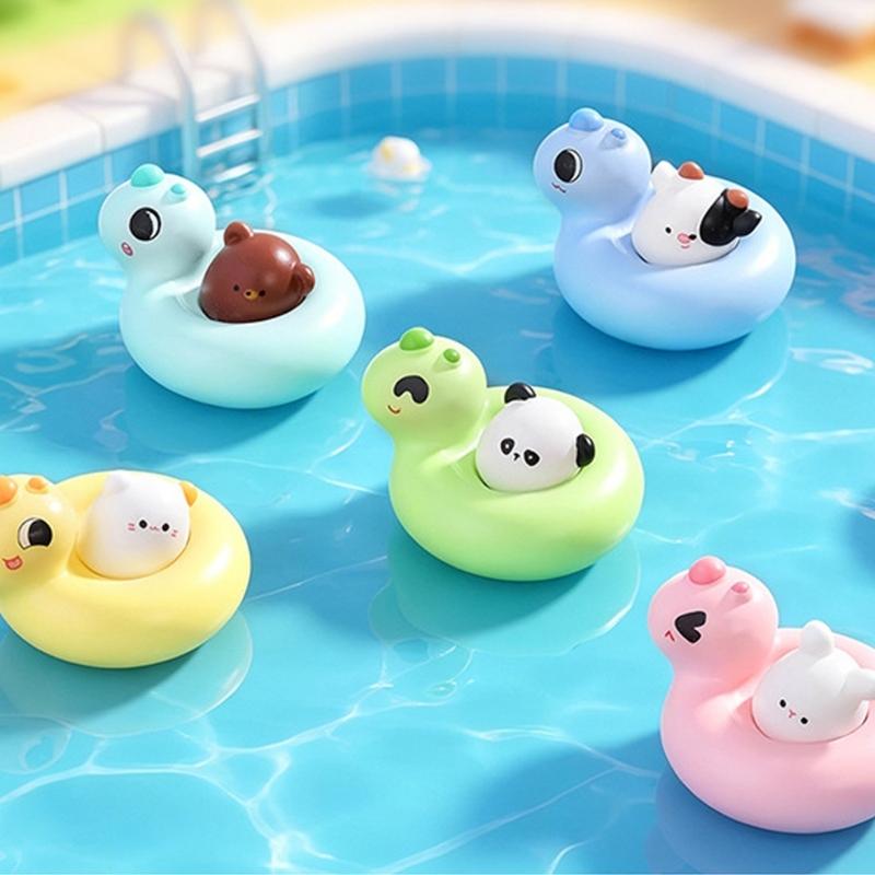 6PCS Cartoon Animal With Swimming Rings Desktop Ornaments Perfect for Kids Room and Landscape Potted Plant Decoration