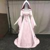 Damen Deluxe Hexenkleid Mittelalter Renaissance Maxi Schleppenkleid Halloween Teufel Heidnische Hexe Hochzeit Cos Kostüm Kapuzengewand Robe