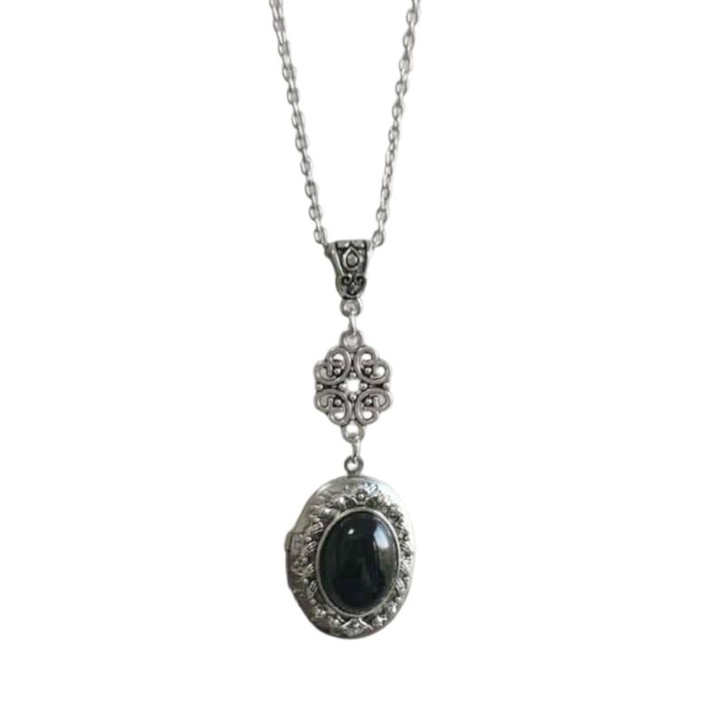 Fantasy Themed Oval Pendant Necklace Gothic Victorian Neckchain Stylish Jewelry With Vintage Gemstones