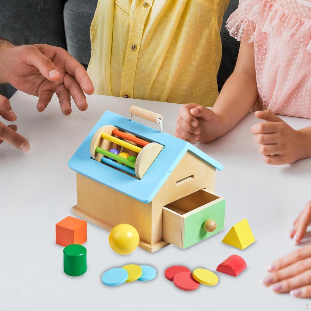 Wooden Montessori Toy Activity Board Color Sorting Educational Sensory House for