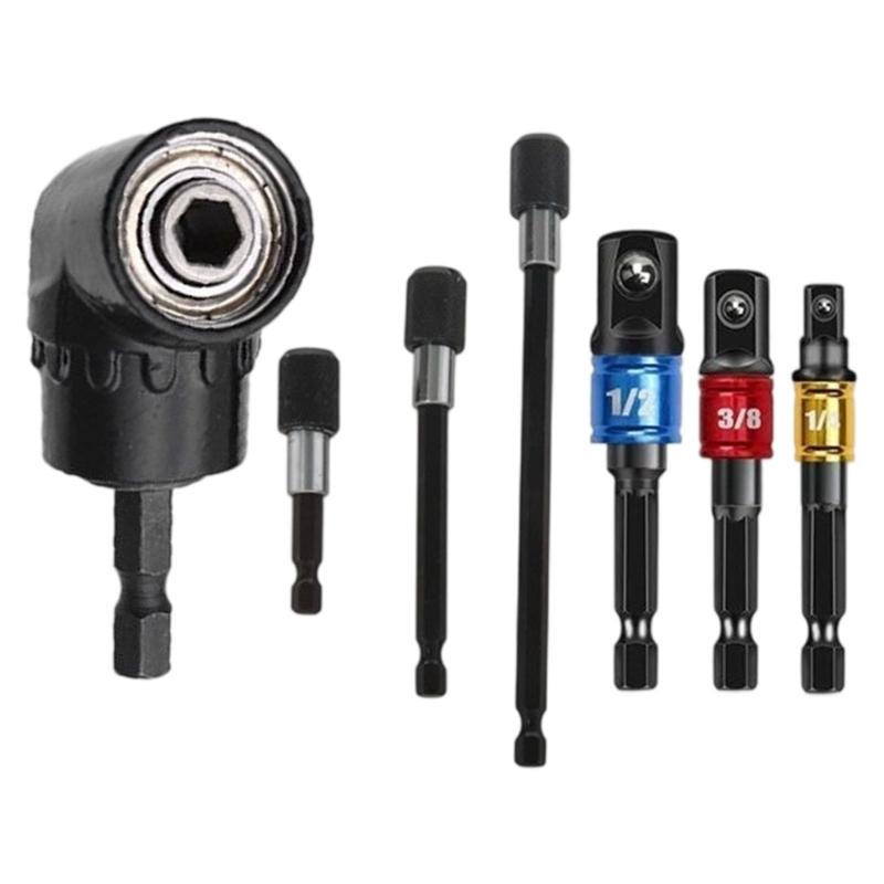 Professional 7pc Right Angle Screwdriver Bit Socket Holder Compactly Corner Adapter Durability Carbon Steel Construction