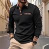 Stylish Men's Long Sleeve Polo Shirt with Plaid Trim, Casual Daily Wear Top
