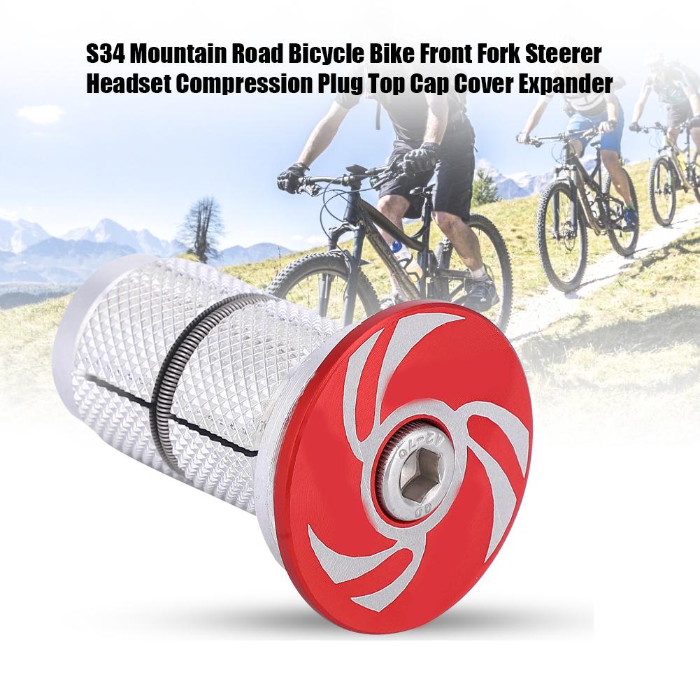 S34 Mountain Road Bicycle Bike Front Fork Steerer Headset Compression Plug Top Cap Cover ExpanderRed