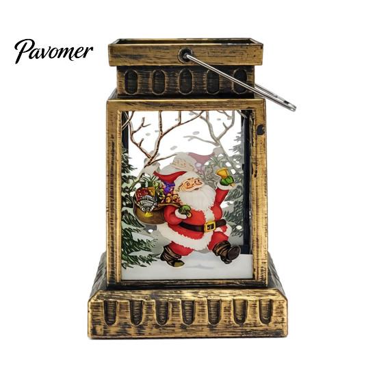 Warm LED Lantern Retro Christmas Night Light, Hand Painted Miniature Fairy Tale for Cozy Living Room Light Holiday Home Decor, Plastic Decorative Lamp