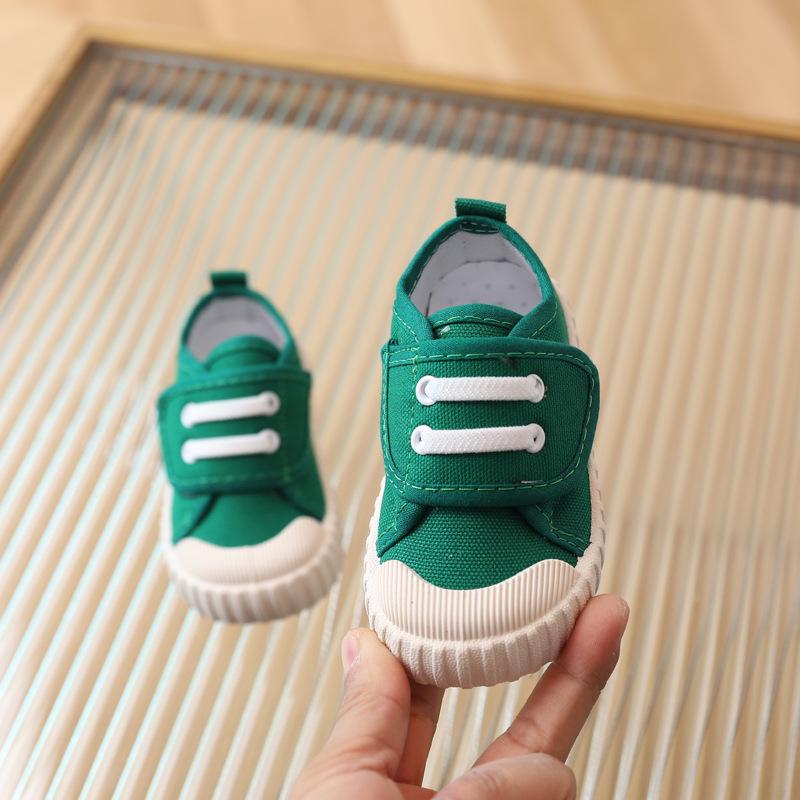 Kids' Soft Canvas Velcro Sneakers - Low Top, White, Spring/Autumn