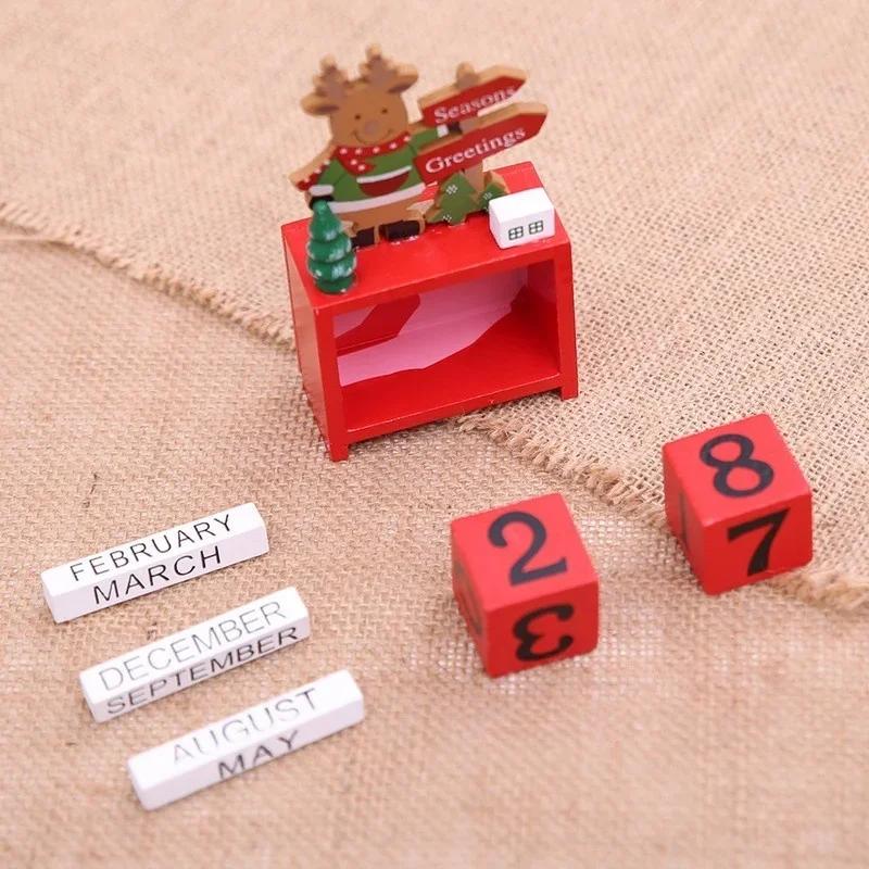 Advent Calendar Wooden Merry Christmas Ornaments Decorations for Home Xmas Table Decor New Year Cute Office Desk Accessories
