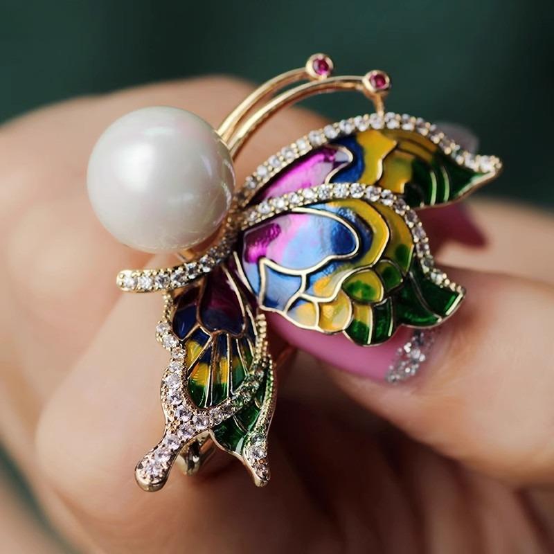 1Pc Trendy Pearl Butterfly Brooch for Women Men Fashion Butterfly Insect Brooches Pins Jewelry Accessories Party Gifts