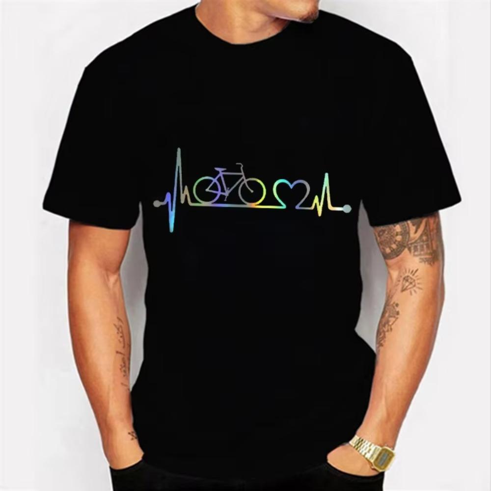 Mountain Bike Heartbeat Biking Print Mens T-shirts Casual Print 2021 Summer Short Sleeves BLACK Tshirt Tees Plus Size Camiseta