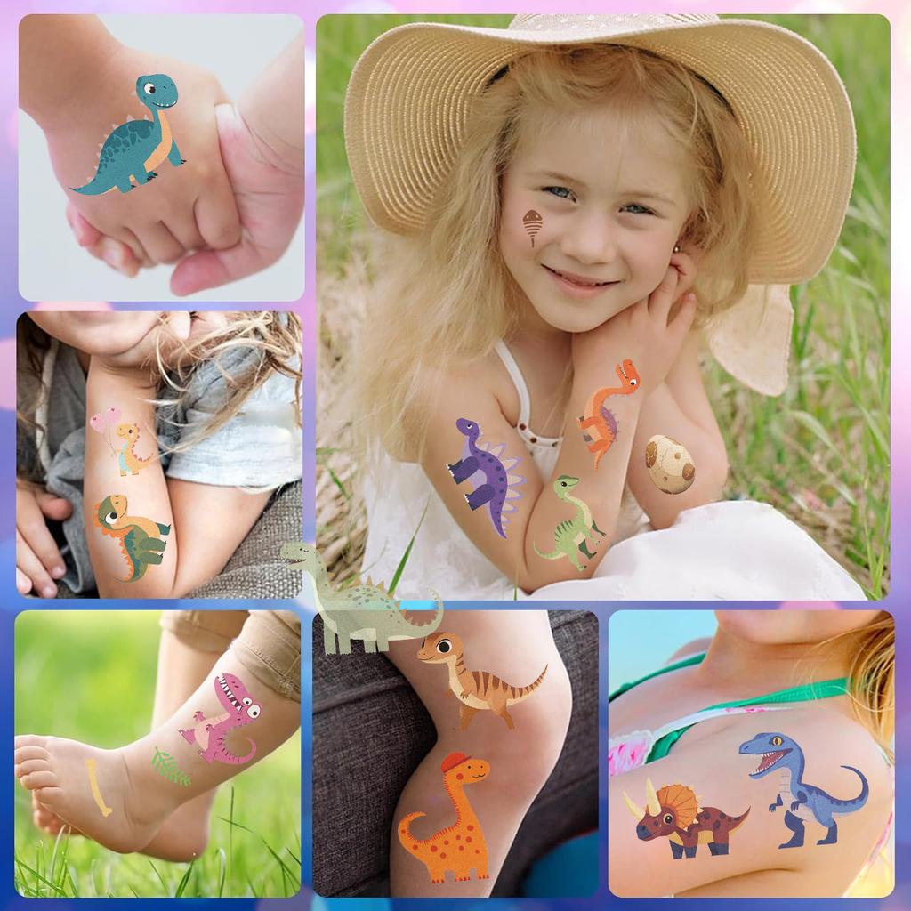 10 Blatt Dinosaurier Tattoo Aufkleber Glitzer Material Cartoon Party Langanhaltend Wasserdicht Temporäre Tattoo Aufkleber