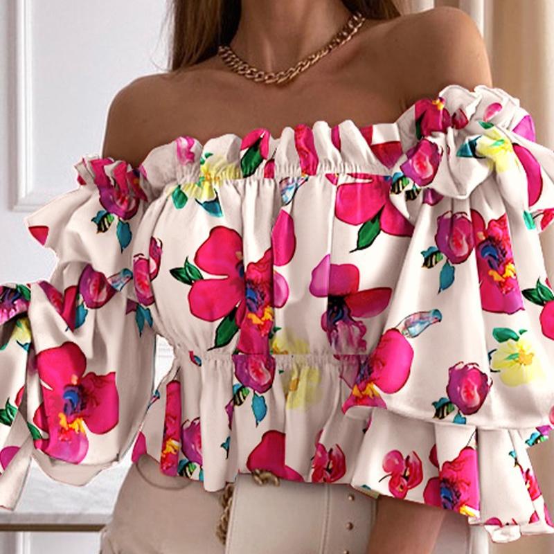 BITCED Women's Summer Fashion One Shoulder Pleated Shirt