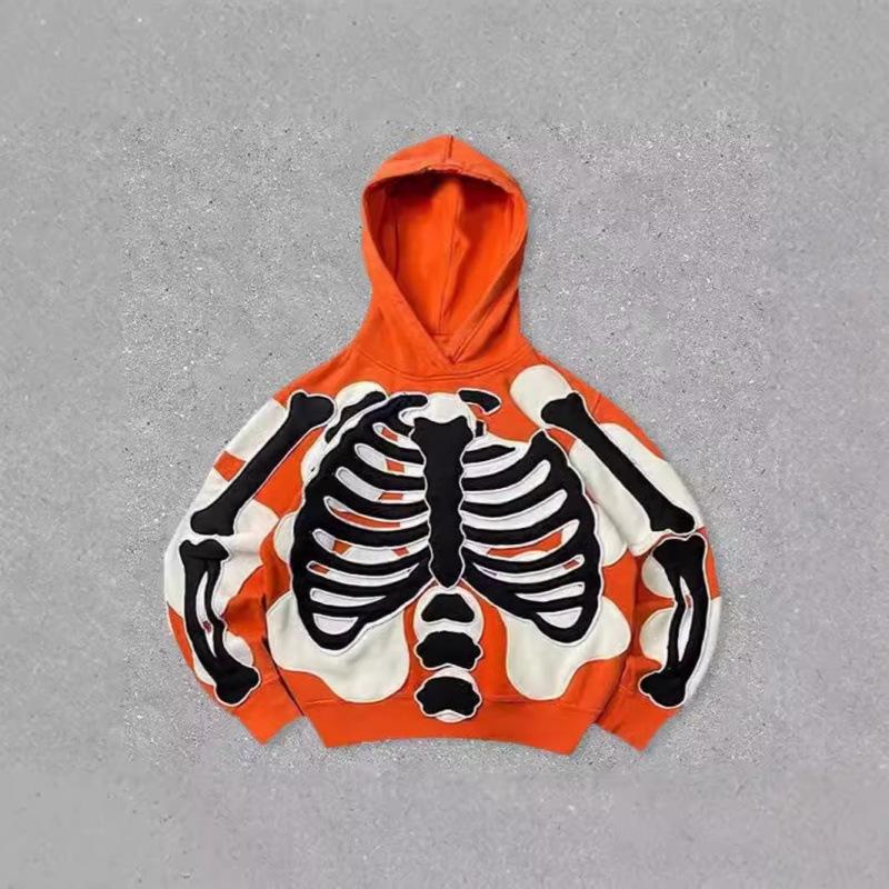 Spring and Autumn American Retro Skull Skull Skeleton Series 3D Digital Printing Trend Hoodie Sweater