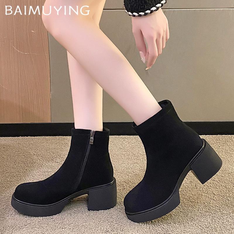Chunky Platform Women Ankle Boots Suede High Heels Retro Shoes Winter 2025 Trend Designer New Motorcycle Boots Goth Botas Mujer