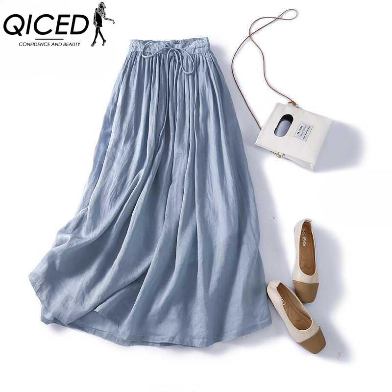 QICED Women's Fashion Casual Solid Color Print Summer Spring Skirt