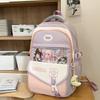 Color Blocked Fashionable Letter Printed Student Backpack With Pendant Daily For