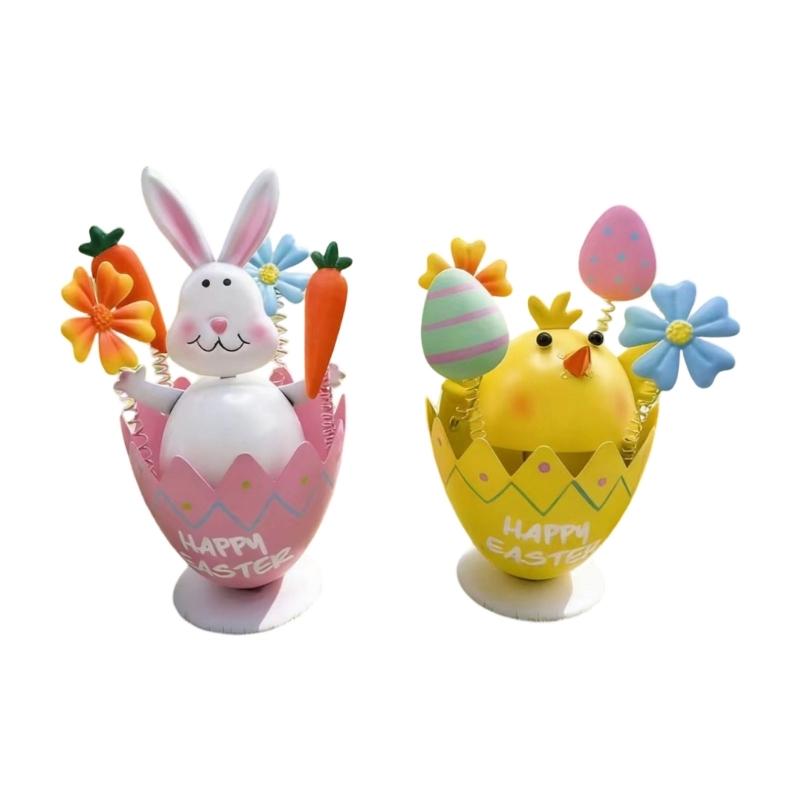 

Modern Design Spring Rabbit Chick Sculpture 2 Pack Iron Art For Living Room Dining Table display 1