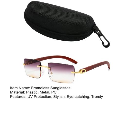 Rimless Rectangle Sunglasses Vintage Frameless Square Sunglasses for Men Women UV400 Protection Eyewear for Driving Travel Outdoors