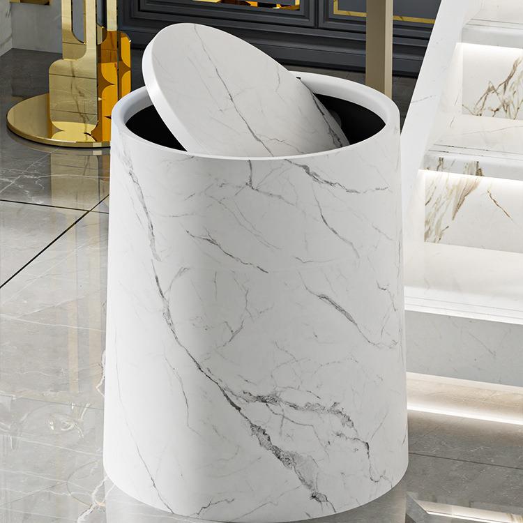 High-Capacity Marble Pattern Flip-Top Trash Can for Kitchen, Living Room, or Bathroom - 2024 Edition