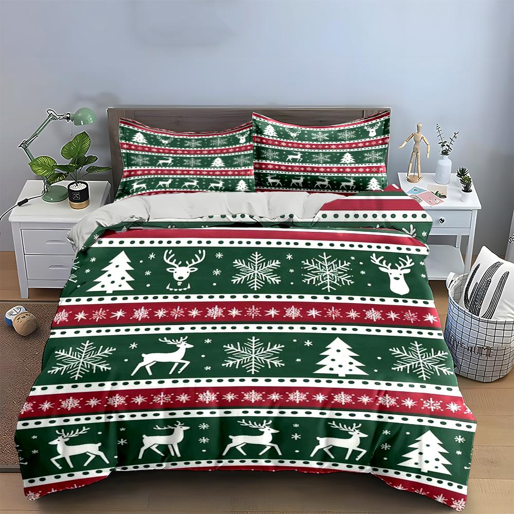 Christmas Reindeer Snowflakes Bedding Set Bedding set (1 duvet cover, 2 pillowcases, duvet not included)