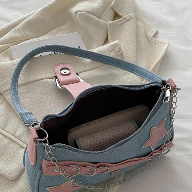 Borse a Tracolla Catena Y2K Hot Girl con Motivo a Stelle per Donna Borsa a Mano Nera Rosa Borsa di Lusso Designer Grunge Borsa a Tracolla Stile Gotico Motor
