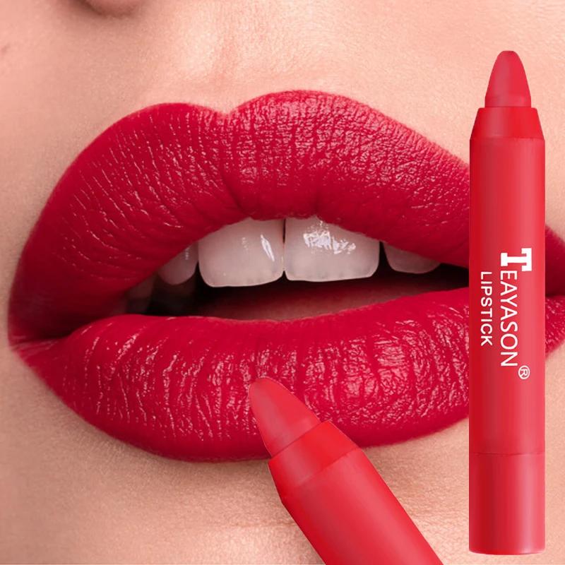 Nude Apricot Lipstick Pen Waterproof Sexy Red Brown Matte Lipstick Tint Contour Lip Liner Makeup Lasting Non-stick Cup Cosmetics