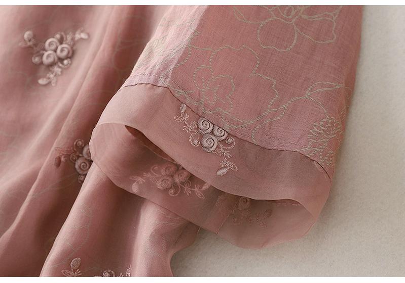 Summer Cotton Linen Patchwork Organza Shirt - Retro Artistic Zen Tea Ceremony Loose Top for Women