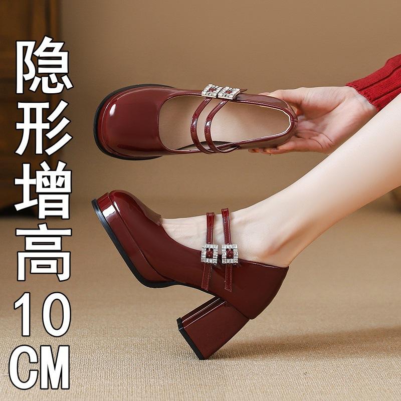 Height-increasing waterproof table Mary Jane shoes women's new spring thick heel single shoes platform small leather shoes high heels children