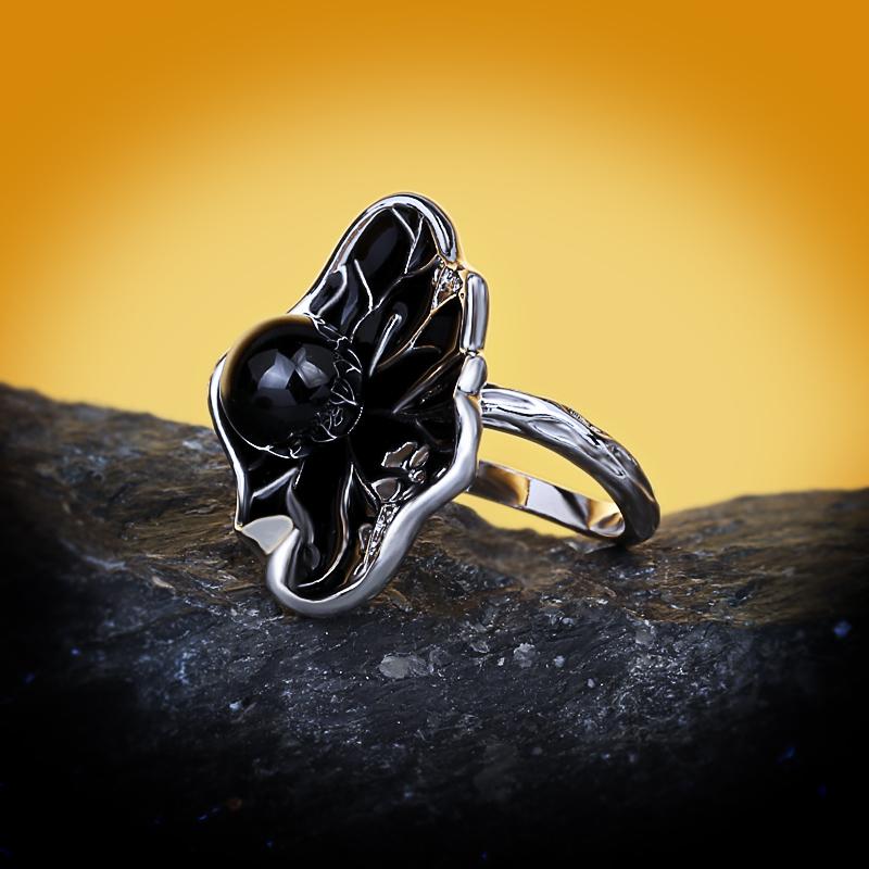 2024 New Black Hollow Pearl Women's Ring Fashion Handmade Epoxy Enamel   Silver Women's Ring Party